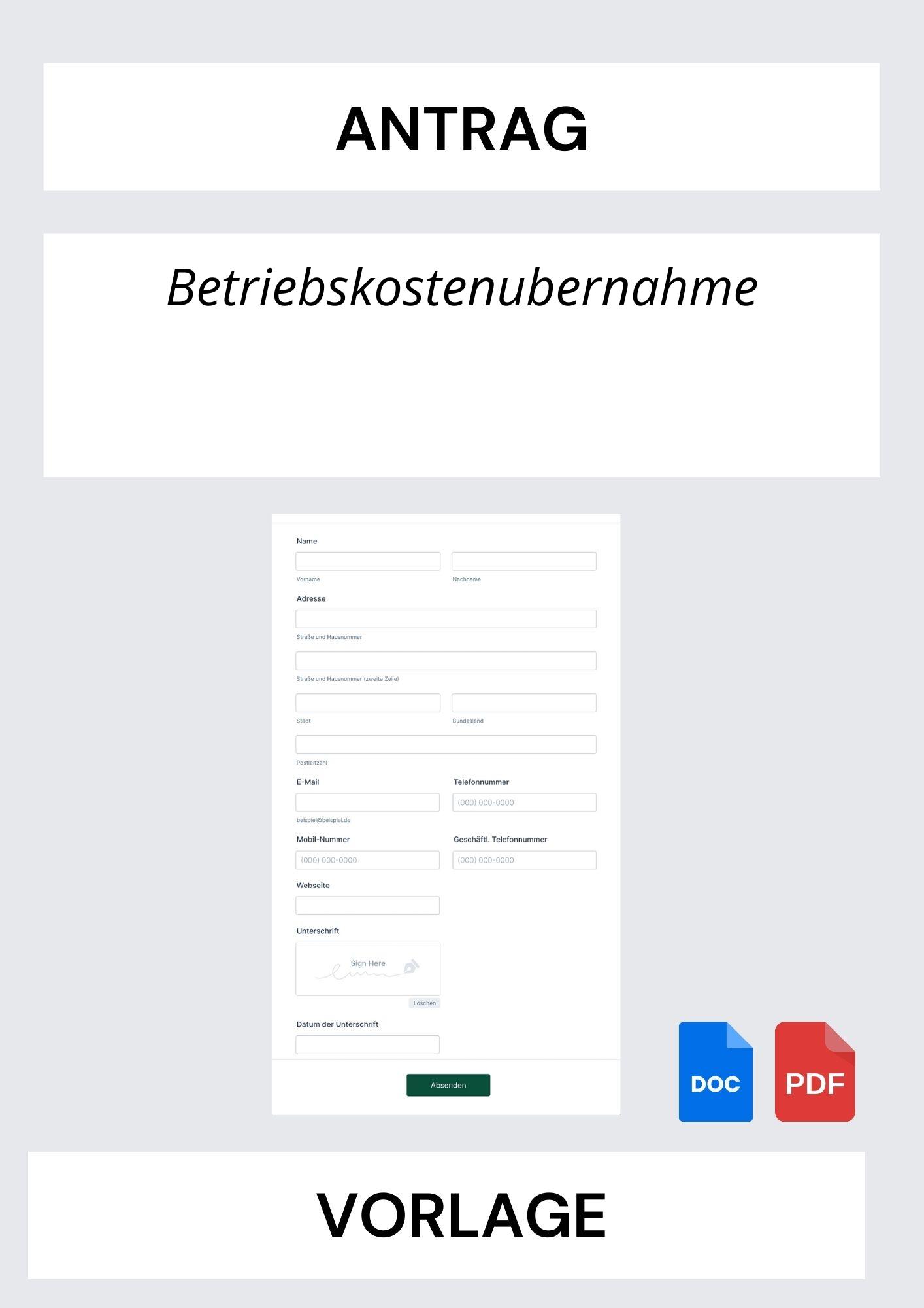 Antrag Auf Betriebskostenübernahme Vorlage