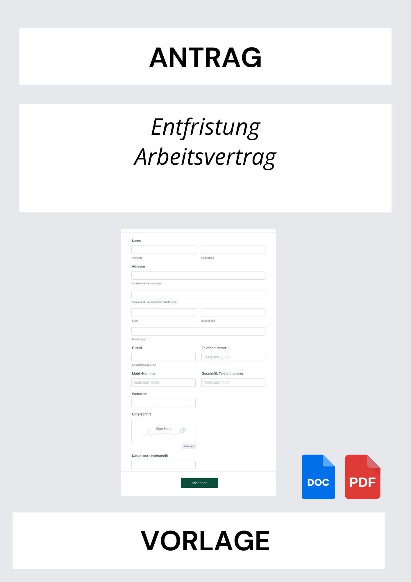 Antrag Entfristung Arbeitsvertrag Vorlage