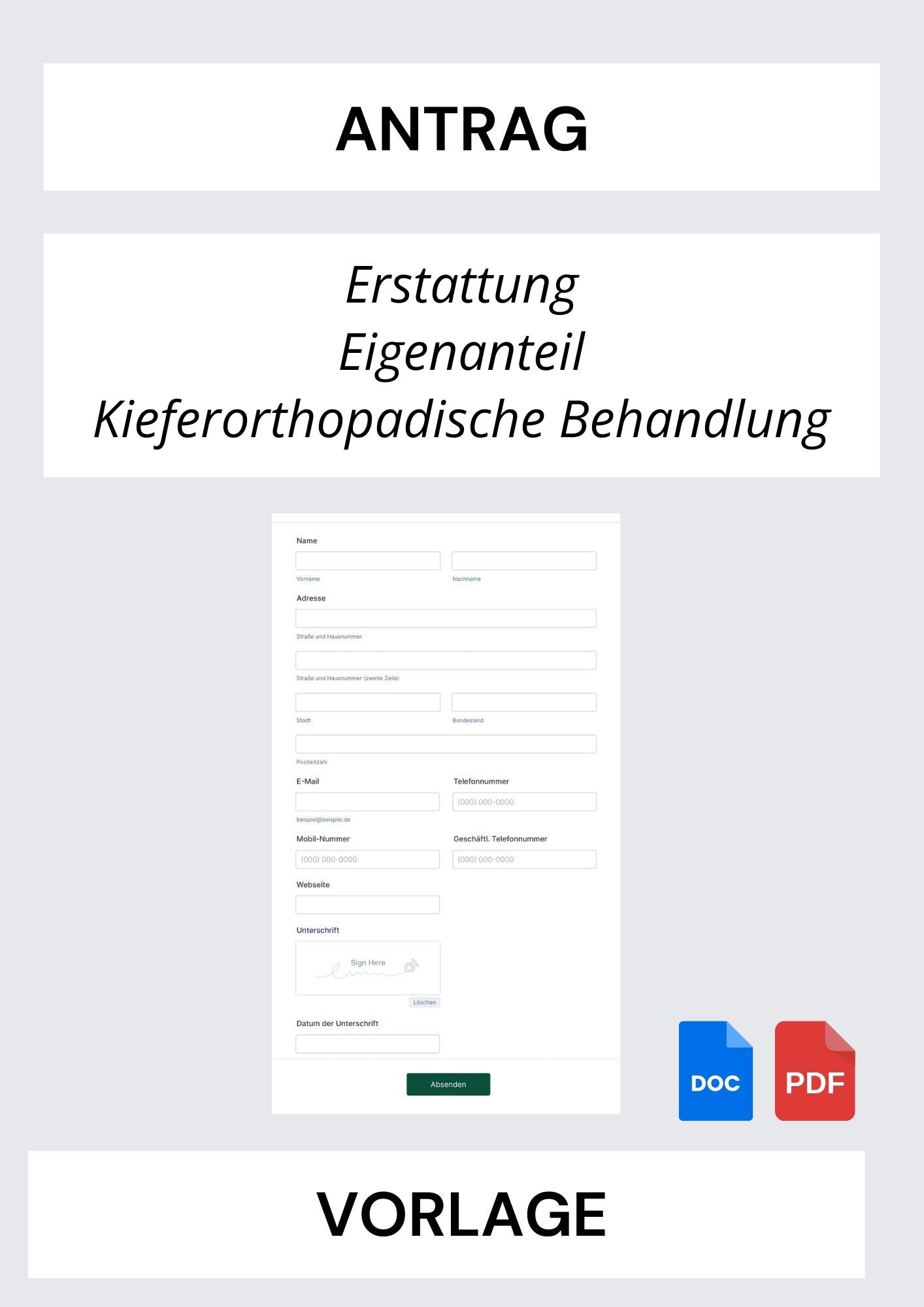 Antrag Auf Erstattung Eigenanteil Kieferorthopädische Behandlung Vorlage