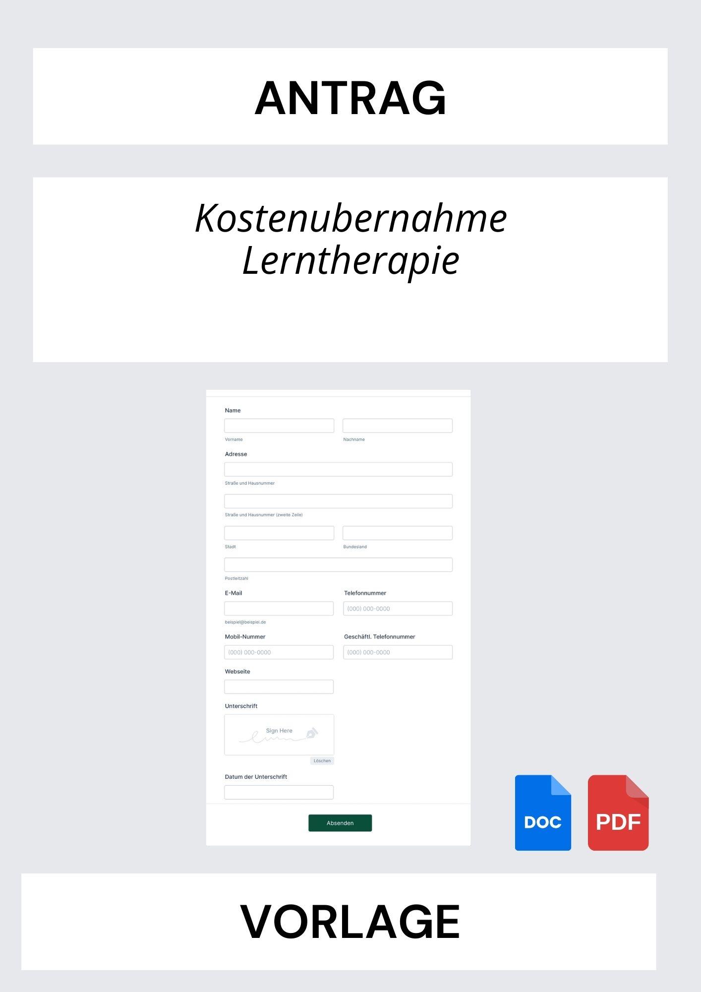 Antrag Auf Kostenübernahme Lerntherapie Vorlage