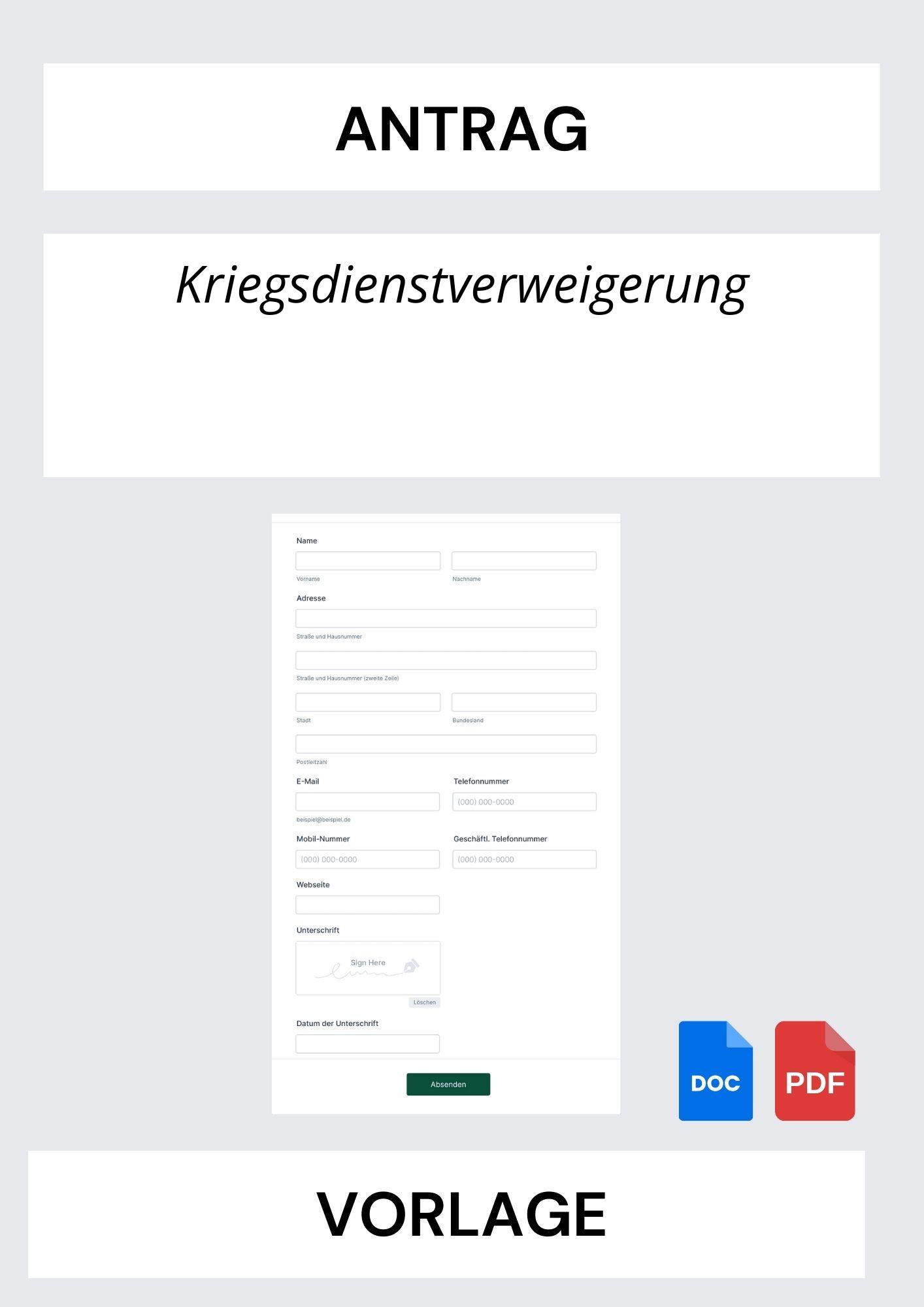 Kriegsdienstverweigerung Antrag Vorlage